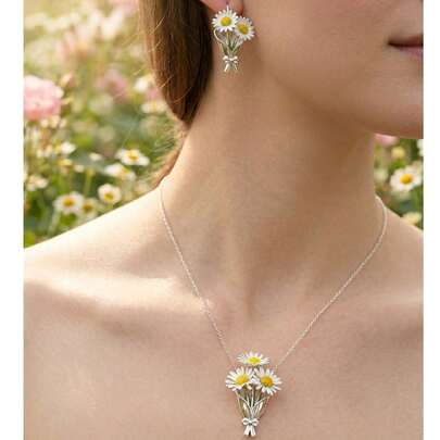 1 Set Collar con ramo floral, Aretes con ramo floral, Colgante de jarrón, Collar DIY con jarrón creativo, Collar colgante elegante a juego con aretes, Vestido primaveral lindo y estético, Regalo de joyería para el Día de la Madre, Regalo de graduación para la hija, Juego de fabricación de joyería DIY 2026