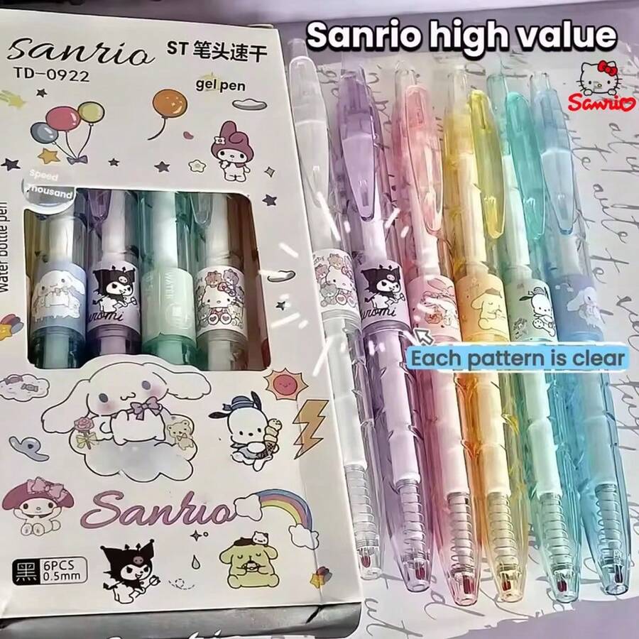 SANRIO Bộ 6 bút viết ký tự họa tiết Kuromi trong phim hoạt hình, mực đen 0.55mm, viết trơn tru và liên tục, thích hợp cho văn phòng và trường học. Quà tặng hoàn hảo, đồ dùng học tập thiết yếu, văn phòng phẩm, đồ dùng học tập, quà tặng tiệc tùng tuyệt vời, quà tặng ngày lễ cho người hâm mộ. - Nhiều màu - Xem 1