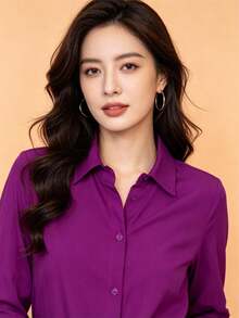 Women's Long-Sleeved Shirt Made Of Beautiful Viscose Fabric. - 中紫紅色 - 查看 2