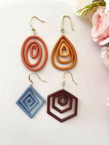Nested Geometric Clay Cutters, Layered Shape Polymer Clay Molds For Minimalist Earrings, Great For Modern, Boho & Neutral Tone Jewelry, Perfect For Statement Pieces & Everyday Wear - Pink - View 9