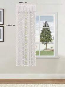 1pc Solid Color Lace Sheer Curtain With Drawstring, Top Rod Pocket Design, Privacy Filtering, Suitable For Living Room, Bedroom, Kitchen, Rustic Romantic Home Decor - White Rose - View 6