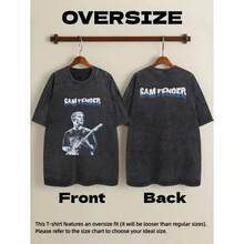 Retro-Style Oversized Black T-Shirt Featuring Graphic Designs For Both Men And Women, Showcasing Sam Fender, The Music Artist. These Novelty Tees Come With A Crew Neck And Short Sleeves, Perfect For Music Fans. Check Out The Latest Arrivals! - 黑色 - 查看 4