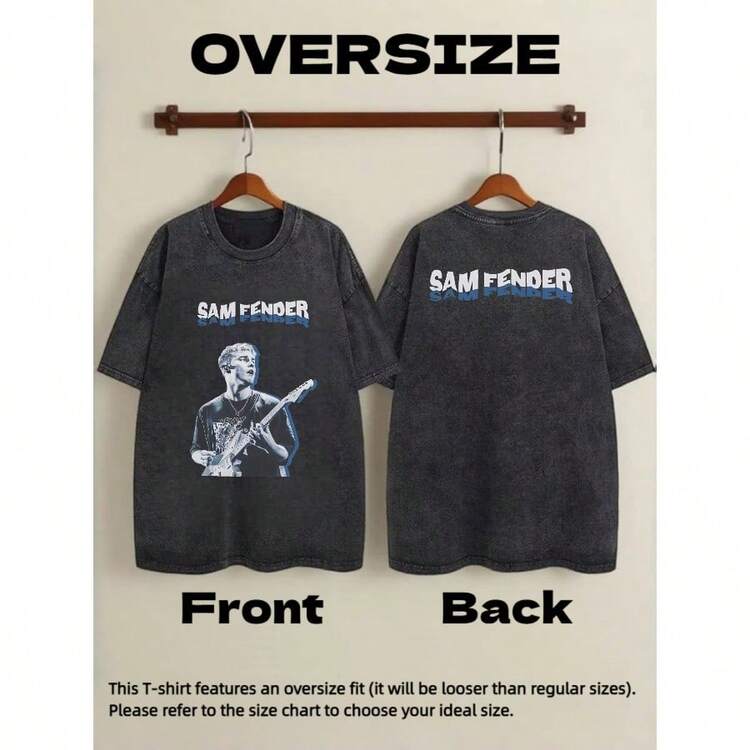 Retro-Style Oversized Black T-Shirt Featuring Graphic Designs For Both Men And Women, Showcasing Sam Fender, The Music Artist. These Novelty Tees Come With A Crew Neck And Short Sleeves, Perfect For Music Fans. Check Out The Latest Arrivals! - màu đen - Xem 4