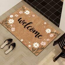 1pc Brown Letter & Floral Print Doormat - Durable Non-Slip Washable Floral Pattern Entrance, Bathroom, Kitchen, Living Room, Balcony And Home Decor Carpet, Bath Mat. Note: The Material Is Velvet, The 3D Printing Effect Is Not Uneven Coconut Fiber. - Multicolor - View 12
