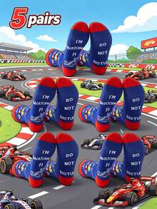 1双男士中筒袜，新款春夏卡通图案“我在看F1，请勿打扰”，男女通用，秋季袜 - 藍色 - 查看 7