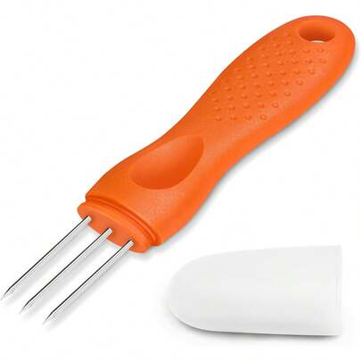Sausage Pricker Tool, 3-Prong Stainless Steel Air Release Poker For Casings, 5.5" Ergonomic Salami Perforator (Orange), Dishwasher  For BBQ & Smoking