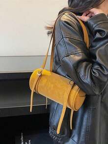 Vintage Matte Cylindrical Handbag, Women's New High-End Niche Fashion Versatile Commuter Shoulder Underarm Bag, Phone & Coin Purse - 棕色 - 查看 5