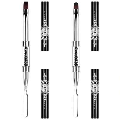2Pcs Nail Brush & Picker, Dual-Ended Oval & Flat Gel Nail Brushes Polygel Slice Tool For PolyGel UV Builder Gel Nails Extension