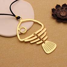 1 Piece Matte Golden Large Fishbone Punk Pendant Bohemia Long Chain Necklace Jewellery Gift For Woman - 金色 - 查看 4