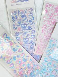 1pc Random Korean INS Holographic Shiny Ribbon Sticker, Ombre Heart Ribbon Sticker, Cute Decoration For DIY Cards, Photos Stickers Scrapbook Supplies Scrapbooking - Random one - View 6