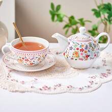 MBB 1 Set Tea For One Set, Floral Ceramic Tea For One Teapot And Cup Set, Colorful Tea Set Gift For Women Mother Grandma In Home Office, Porcelain Floral Teapot Cup Saucer Set With Lid Decorative White Basic, European Style Tea Cup With Saucer Set, Gift - Multicolor - View 5