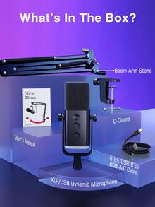 FIFINE AM8 Podcast Microphone Kit, Gaming Microphone With Stand, XLR/USB Microphone Set For Computer/PC/XLR Mixer, Dynamic Microphone With Stand, Control Knob, Mute Button, Gain Knob, For Podcasting, Vocals, Streaming, Recording, Voice-Over - FIFINE AM8T (Global Version) - Black - View 10