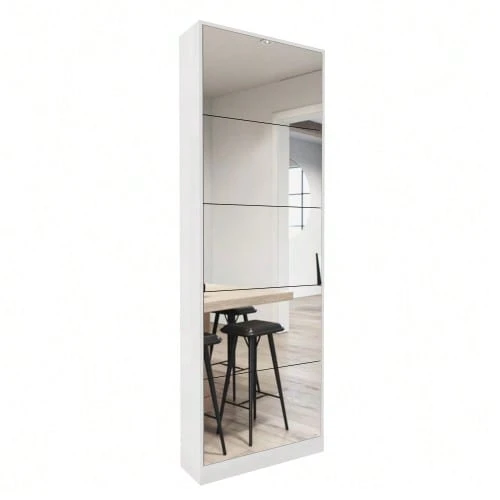 Modern Shoe Cabinet With Full-Length Mirror, Wooden Shoe Rack With 5 Fold-Down Drawers For Hallway, White. - 白色 - 查看 1