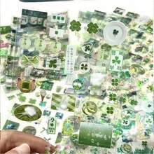 10pcs Cute Retro Lucky Grass Stickers, Transparent Waterproof Scrapbook Sticker, Green Journaling Stationery Seal Book Sticker Pack, Suitable As Reward Gifts, DIY Phone Case Decorations, Water Bottles, Refrigerators, Phones, Notebooks, Backpacks - 3D - View 3