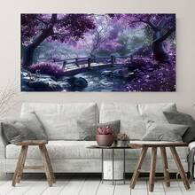 1 Pieza de Arte en Lienzo con Marco de Glicinia Morada - Pintura Floral Inspirada en Japón con Marco de Madera Grueso, Paisaje Sereno Listo para Colgar - Flores Vibrantes para Sala, Dormitorio, Oficina o Baño - Decoración Hogareña, Regalo de Adorno Floral, Obra de Arte 2D Plana en Madera Sólida Natural, Ideal para Decorar Habitaciones - Enmarcado - Ver 2