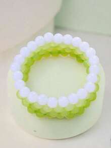 4pcs/Set Bohemian Style Acrylic Gradient Beaded Bracelets Set For Women - Green - View 4