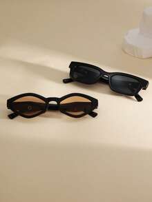 2pcs Women's Square & Rhombus Shaped Glasses Set, Suitable For Camping, Party, Photography, Valentine's Day Gift, Fashion Eyewear - 2-piece Set / Square Black Diamond-shaped Tea Leaves - View 1
