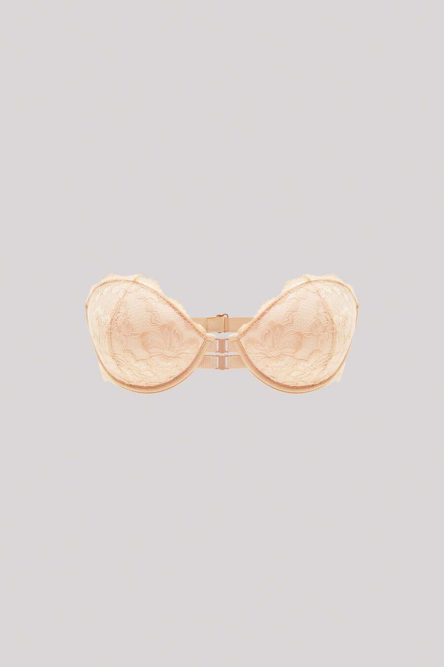 Hourtrue 1pc Minimalist Sexy Contrast Lace Front Clasp Wire-Free Bra For Women Lingerie - Apricot - View 1