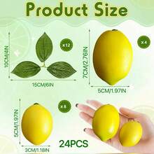 12/24/48pcs Artificial Lemon Faux Fruit With Leaves, Realistic Yellow Lemon Decor For Bowl, Table Centerpiece, Kitchen Summer Decoration - Multicolor - View 8