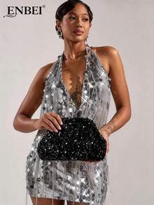 ENBEI 优雅亮片时尚晚宴手拿包，大容量化妆包，派对手提包，时尚女士钱包，适合正式场合、日常佩戴，时尚女士手拿包，派对包，完美搭配节日派对礼服、晚礼服和亮片连衣裙 - 彩色 - 查看 9