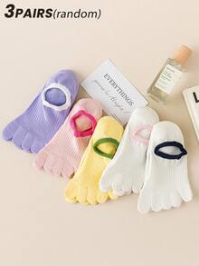 1/3/5 Pairs Women's Candy Color, Solid, Colorblock, Vertical Striped Mesh, Breathable Knit Fabric, Ins Style, Japanese Lady Style Low-Cut Invisible Five-Toe Socks, Versatile For Spring/Summer, Home, Party, Commute, School, Sports, Holiday Gift - Multicolor - View 15