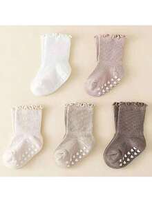 5 Pairs Anti-Slip Baby Girl Socks With Lace Trim, Soft Waistband, Multiple Colors, For Infants & Toddlers 0-5 Years - Multicolor - View 4