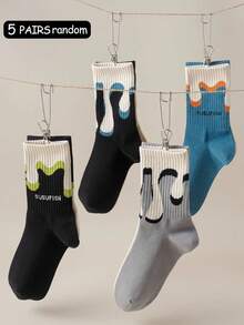 1/3/4/5/10 pares de calcetines de tripulación asimétricos para mujeres, calcetines con estilo retro de moda Ins, grosor regular para uso casual diario, para todas las estaciones - Multicolor - Ver 12