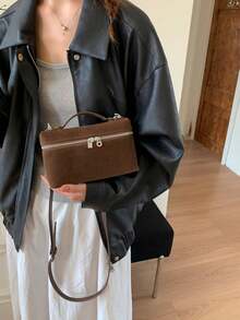 Dedoo 1pc Solid Color Litchi Grain PU Square Crossbody Wallet, Daily Fashion Accessory, Suitable For Fashionable Butter Yellow Women Handbag - Coffee - View 7