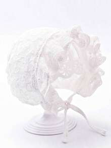 1 pièce Chapeau de bébé style palais vintage brodé, 0-3M, 3-10M (Beige/Blanc) - Petite fleur - Voir 12
