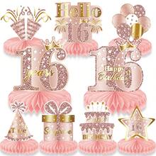 9 pièces Décorations en nid d'abeille rose et or - Décoration en papier pour l'anniversaire des femmes, convient pour les 13e, 16e, 18e, 21e, 30e, 40e, 50e, 60e, 70e et autres anniversaires importants - V0122 - Voir 13