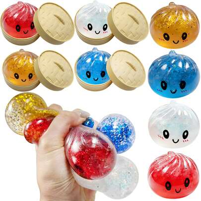 1/4/6 PCS Dumpling Squishy, Face Glitter Sequin Steamed Bun With Steamer, Soft TPR Stretchy Interactive Sensory Toy, Bulk Value Pack, Best Gift For Family And Friends, Children's Day Gift, Summer Party Favors, Goodie Bag Fillers, Pinata Stuffers (Random Color)