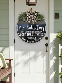 1 buc semn din lemn cu dungi și verdeață, interzisă solicitarea/bine ați venit, independent, neelectric, decor pentru verandă, decor pentru casă, bun venit prietenilor și livrărilor, utilizare în interior/exterior - Plăcuțe de ușă care interzic vânzările - Vizualizare 10