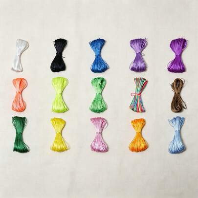 1pc/Set, 20m/Pc 1.5mm Wide Polyester DIY Jewelry Craft Cord, Dyed Nylon Thread, Chinese Knot Cord, For DIY Bracelets Necklaces, Shamballa Cord, Gift Box Wrapping, Bracelet String, Paper Roll Tie, Korean Thread, Gift Tying Rope, Beading String, Wedding Party Colorful Rope, Textile Colored Rope, Hair Braid Decor String, 7-Color Rainbow Gift Cord, 10pcs/15pcs Set, Gift Binding Rope, Tassel Making Cord