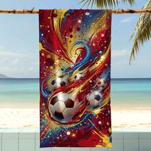 1条泼墨涂鸦足球主题沙滩巾，超柔软超细纤维特大号沙滩毯，超强吸水浴巾，适合旅行、游泳池、潜水、冲浪、瑜伽、露营，多种尺寸可选，沙滩、泳池、旅行、露营、瑜伽必备用品 - 足球 - 查看 5