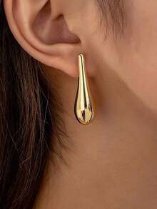 HOTNICE 1 Pair Minimalist Geometric Water Drop Earrings, Versatile New Design Earrings For Women, Elegant Daily Wear - 金子 - 查看 5