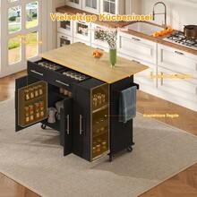 Kücheninsel Mit Drop Leaf, Storage Cart Mit 3 Tier Pull Out Cabinet Organizer, Internal Storage Rack, Rolling Cart Auf Rädern Mit Handtuchhalter & 2 Schubladen Für Esszimmer, Schwarz - Black + Natural - View 3