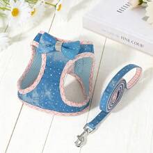 Leicht & bequemes Nieten Jeans Hundegeschirr & Leine Set, Frühling/Sommer atmungsaktives Mesh Hunde Brustgeschirr, weiches & lässiges Diamant Schleife Jeans Hundegeschirr geeignet für kleine Hunde wie Chihuahua, Yorkshire Terrier - Verschiedenfarbig - Übersicht 28
