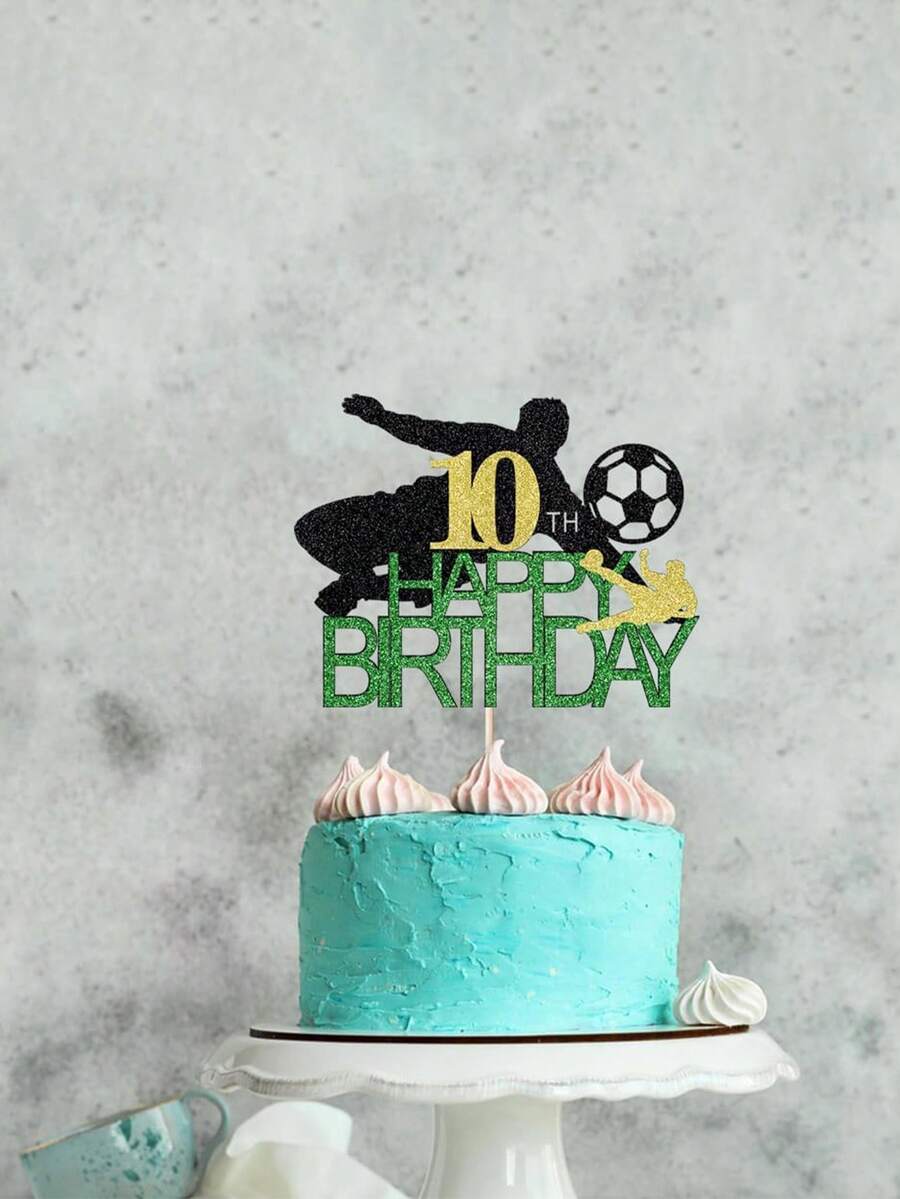 足球主题数字生日蛋糕闪光插页，带有 1/2/3/4/5/6/7/8/9/10/11/12/13/14/15 岁数字，生日快乐插页卡，适用于运动派对装饰。 - 查看 1