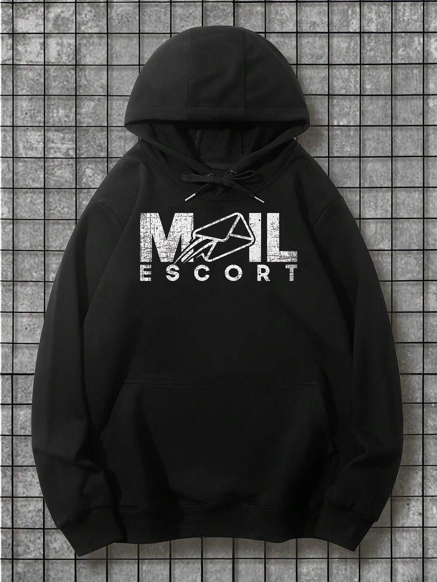 Sudadera unisex de servicio postal con logotipo de buzón y estampado en la espalda de MAIL - Sudadera de mezcla de algodón, con bolsillo canguro, para trabajadores postales y uso casual - Ropa urbana para hombres y mujeres. - Negro - Ver 1