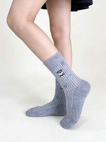 1/5 Pairs Cute Dog & Cat Design Comfortable Mid-Calf Socks, Suitable For All Seasons - Multicolor - View 4