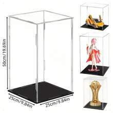 1 pieza Caja de exhibición de acrílico transparente, disponible en múltiples tamaños, caja de exhibición a prueba de polvo de plástico con base negra, adecuada para modelos de autos, figuras de acción, coleccionables, estatuas y exhibición - Caja expositora negra - Ver 48