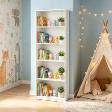 5-Shelf Bookcase With Adjustable Shelves, White - 白色 - 查看 2