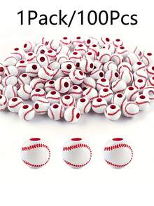 50pcs Cute Baseball Shaped Beads, Suitable For Making Bracelets, Necklaces, Charms, Phone Straps, Pendants And Other DIY Jewelry, Great For Jewelry Designers And Party Favors - Multicolor - View 8