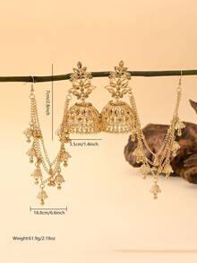 優雅水鑽耳環鍊，傳統中東風格 Jhumka 鈴鐺流蘇鍊，適合女性婚禮或派對穿著 - 鏈條式耳環 - 查看 6