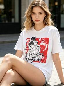 VintageBerserker Guts och Casca Duo kraftig bomullst-shirt sommatopp - Vitt - Visa 6