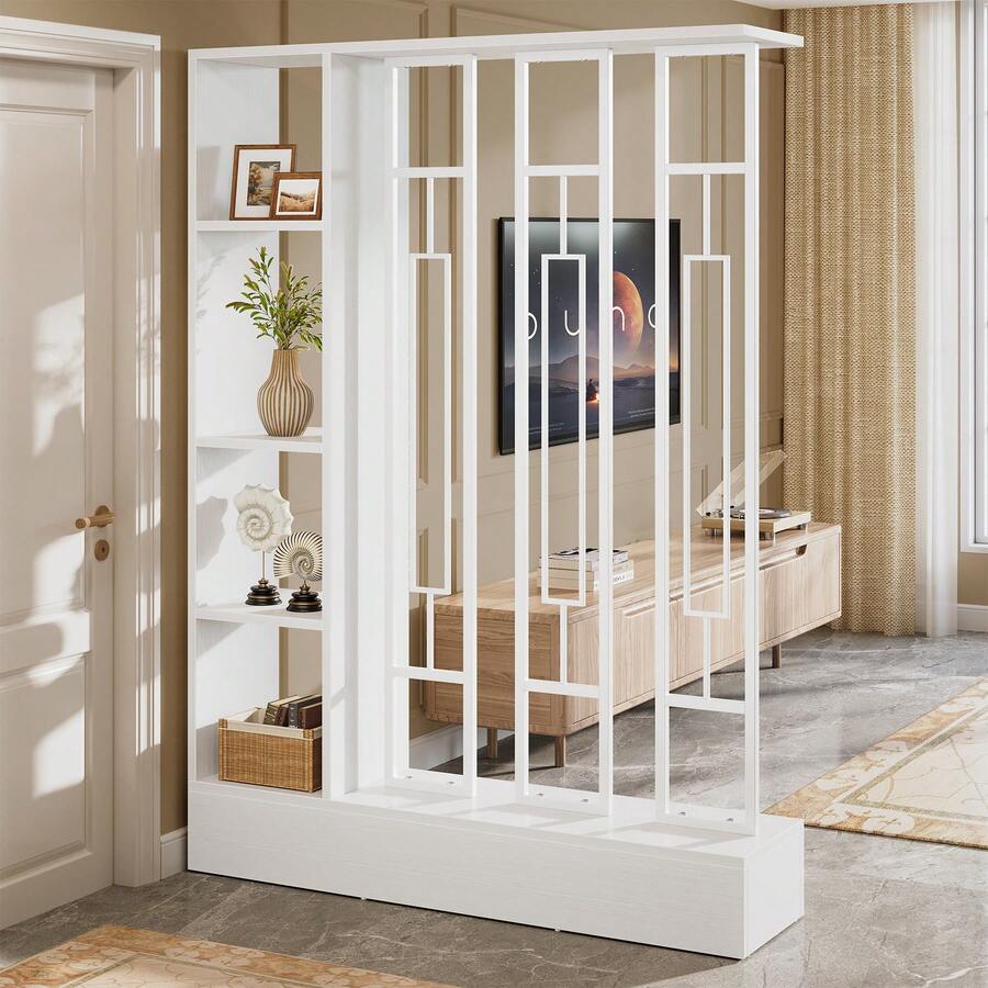 Tribesigns Wall Room Divider With Display Shelves, 70.9" Modern Freestanding Room Divider Screen With Sturdy Base, Wall Partition For Home & Office (White, 47.2" W X 11.8" D X 70.9" H)