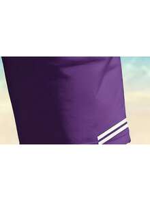 Quick-Dry Beach Shorts With Coastal Scenery Print, Lightweight Drawstring Beach Shorts, Casual, Slightly Stretchy, Perfect For Summer Vacations, Surfi - 紫色 - 查看 3
