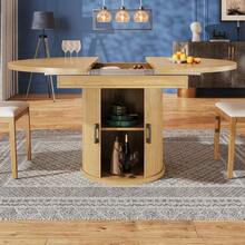 Large, Small, Small, Balkontisch, Large Tischplatte Runder Esstisch, Large Oval, 118-158 Cm, Platz Für Bis Zu 6 Personen, Holzfarbe - 紫紅色 - 查看 5