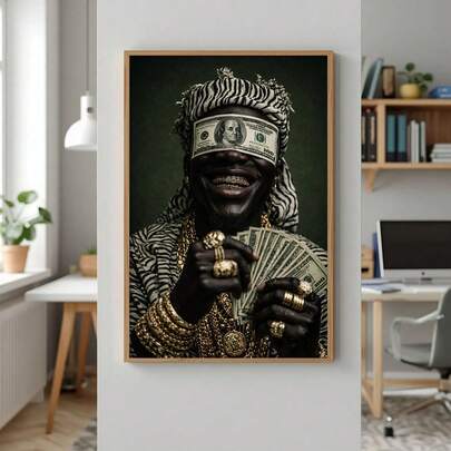 1 pieza Póster de lienzo con arte urbano africano de la cultura hip hop, impresión de pintura de desplazamiento de pared con decoración moderna para apartamento, sala de estar, dormitorio, con marco dorado o sin marco