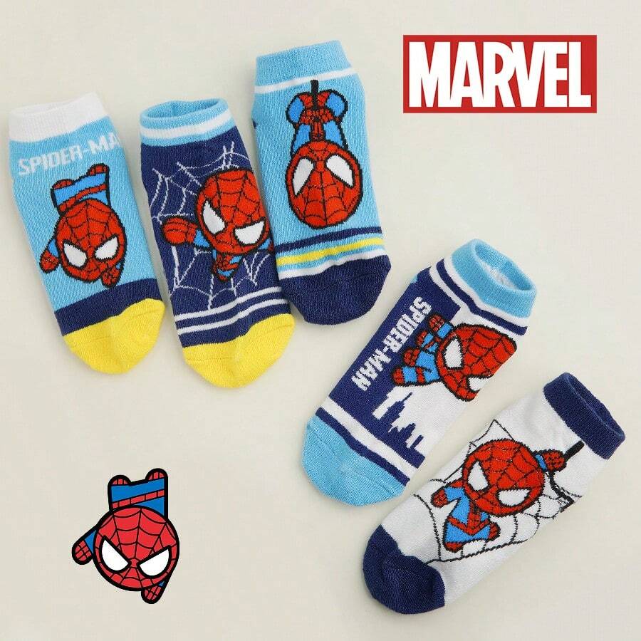 Marvel 1/5/10双装蜘蛛侠漫威儿童袜子,复仇者联盟超级英雄卡通袜子,幼儿袜子,男童短袜,透气柔软舒适休闲蜘蛛图案袜子,适合返校、派对、假期、日常穿着 - 彩色 - 查看 1